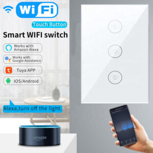 Tuya WiFi Smart Wall Light Switch, US Standard Light Switch Glass Panel, 2.4GHz Wi-Fi Touch Switches, Neutral Wire Required, Remote Control Tuya App, Work with Alexa, Google Home