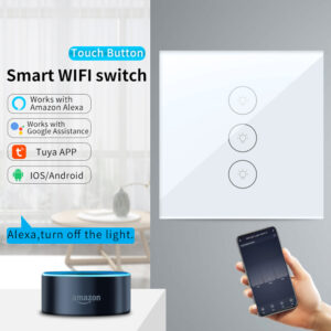 Tuya Wifi Smart Light Switch, Neutral Wire Required, 2.4GHz WiFi Wall Touch Switch Compatible with Alexa, Timer Schedule, EU Standard Light Switch
