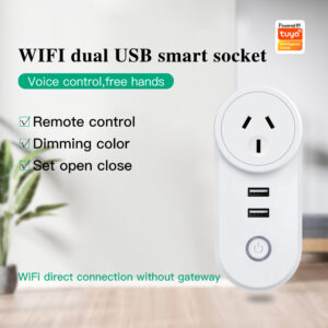 Tuya WIFI Smart Socket Dual USB Remote Control, Dimming and Color Matching Control Compatible with Amazon Alexa, Google Assistant, No Hub Required