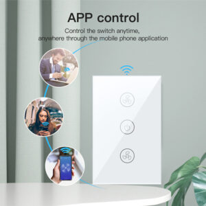 Tuya WiFi Smart Touch Wall Light Switch White, Tempered Glass Panel Touch Fan Switch, Timing and Voice Control, Works with Alexa and Google Home, Neutral Wire Required, US standard, No Hub Required