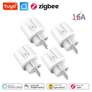ZigBee Smart Socket EU Plug 16A Adapter Power Monitor Smart Socket Tuya Smart Life APP Control Work with Alexa Google Home