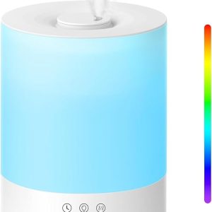 Maxcio Top-Fill Humidifier 2.5 L, Ultrasonic RGB Humidifier with Aroma Atomiser, BPA-Free Diffuser, 360° Steam Nozzles, Running Time up to 30 Hours, 28 dB Super Quiet for Bedroom, Children's Room