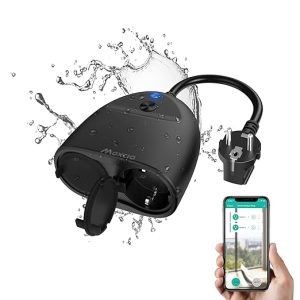 Maxcio 2 in 1 Smart WiFi Socket EU IP44 Waterproof Compatible with Alexa and Google Timer Remote Control for BBQ Watering Garden