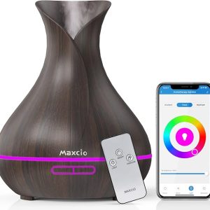 Maxcio Diffusor für ätherische Öle Alexa mit Fernbedienung Maxcio App Steuerung 400 ml Aroma-Diffusor kompatibel mit Alexa/Google Home 2 Modi Nebel WiFi mit Timerfunktion 7 Farben LED BPA-frei